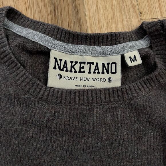 Naketano Men's Knit Pullover Sweater Striped Crew Neck Logo Cotton Size Medium - Picture 3 of 11